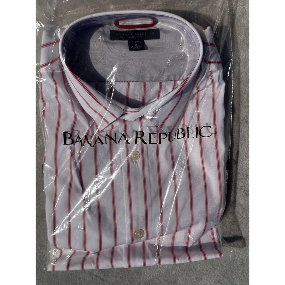 Vintage Banana Republic Slim Fit Dress Shirt Mens Small White Poppy Red Striped